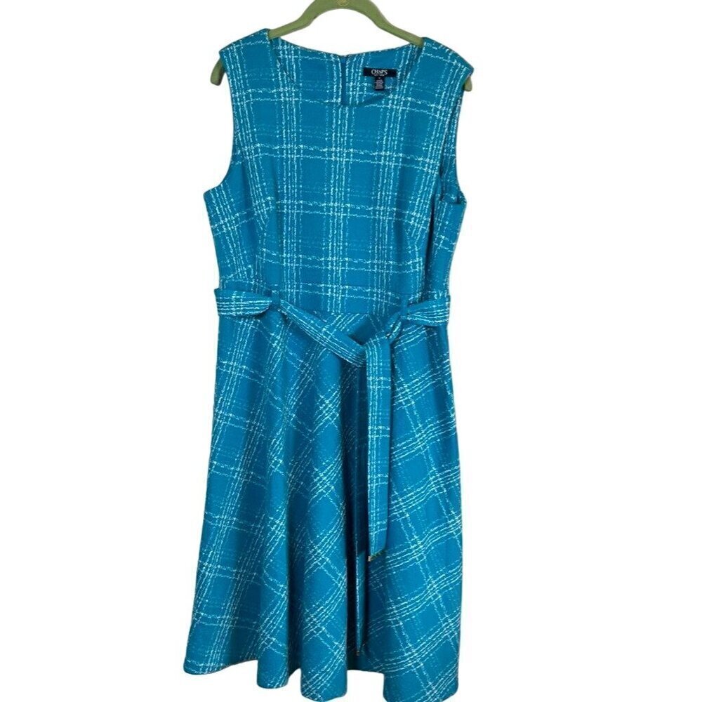 Chaps Dress 14 Blue Pullover Plaid Belted Preppy Old Money Resort Western Casual